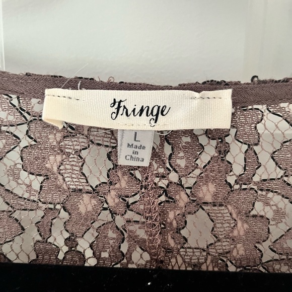 Brown Lace Fringe Studio Boho Dress Long Tunic Size Large EUC - Picture 3 of 4